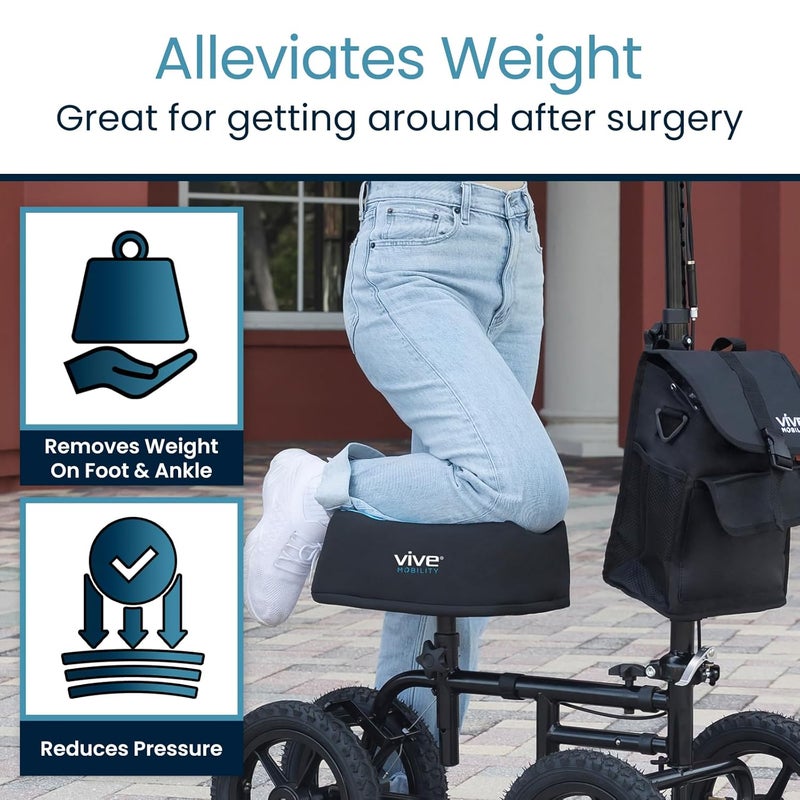 Vive Mobility Knee Walker Padded Gel Cover - Premium Comfort Gel Cushion, Accessory for Knee Scooters, Padded Accessories, Leg Cart Roller Improves Comfort During Injury, Fits Most Knee Trollys (Blue) - Image 3